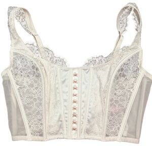 Victorias Secret Lace Corset Bustier Top Ivory White Longline Bra M -DD Romantic